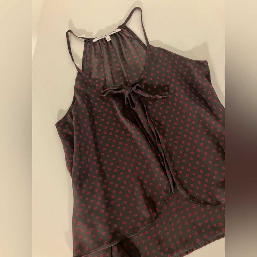 Pink and Gray Polkadot Sheer Blouse